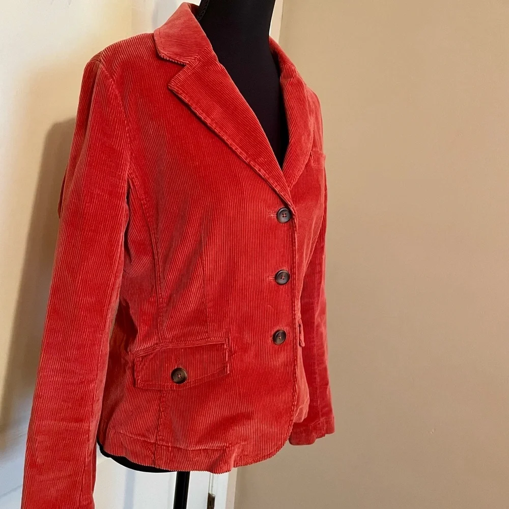 Talbots Salmon Orange Corduroy Blazer Jacket Size 8  Lined Academia Preppy Work - Picture 4 of 12
